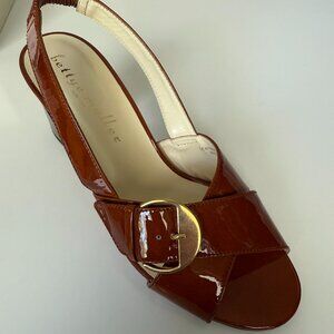 Sz. 38.5EU/ 8 US Bettye Muller Brown Patent Leather Slingback Heel Sandals